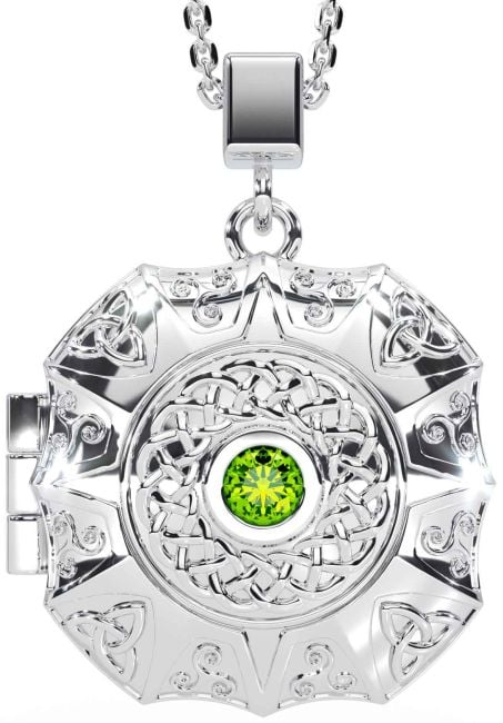 Peridot White Gold Celtic Trinity Knot Locket Necklace