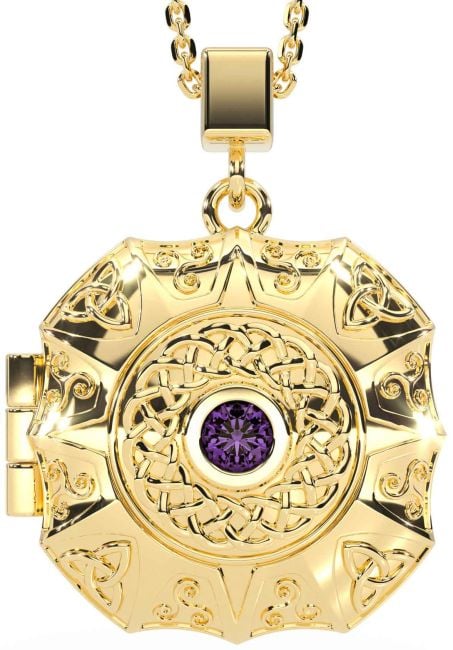 Alexandrite Gold Celtic Trinity Knot Locket Necklace