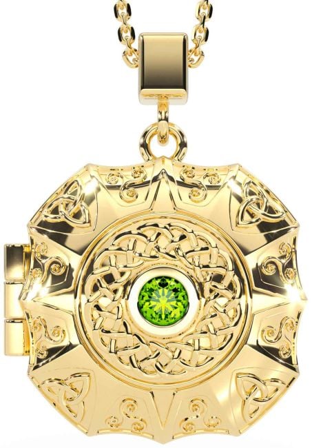Peridoto Oro celtico Trinità Nodo Medaglione Collana
