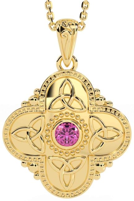 Pink Tourmaline Gold Silver Celtic Trinity Knot Warrior Necklace