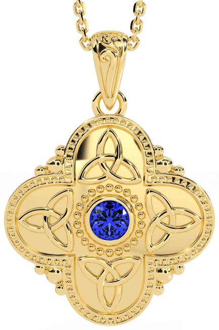 Sapphire Gold Silver Celtic Trinity Knot Warrior Necklace