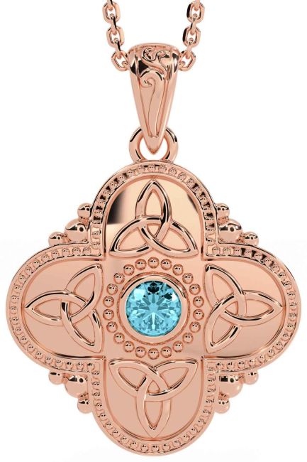 Aquamarine Rose Gold Celtic Trinity Knot Warrior Necklace