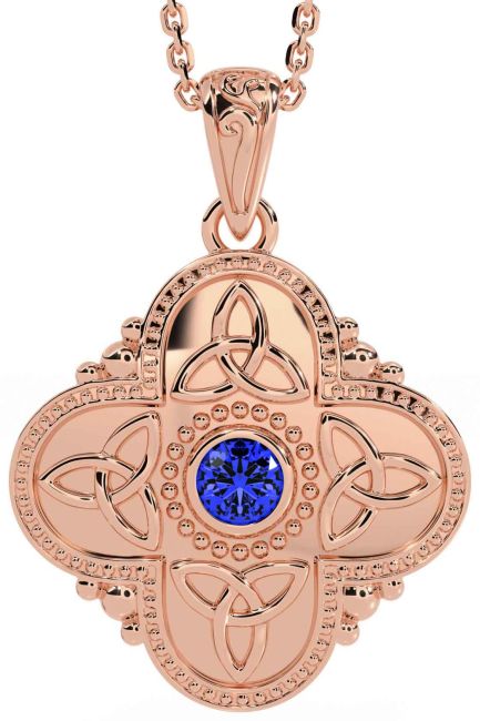 Sapphire Rose Gold Celtic Trinity Knot Warrior Necklace
