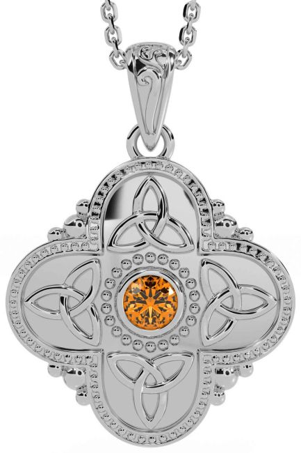 Citrine White Gold Celtic Trinity Knot Warrior Necklace