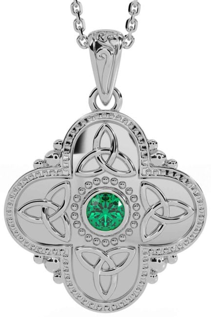 Emerald White Gold Celtic Trinity Knot Warrior Necklace