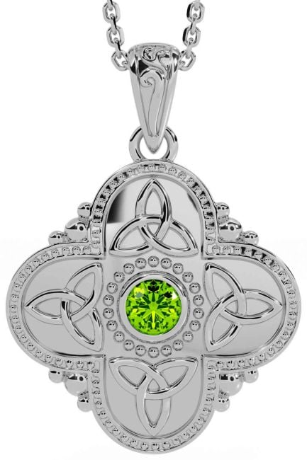 Peridot White Gold Celtic Trinity Knot Warrior Necklace