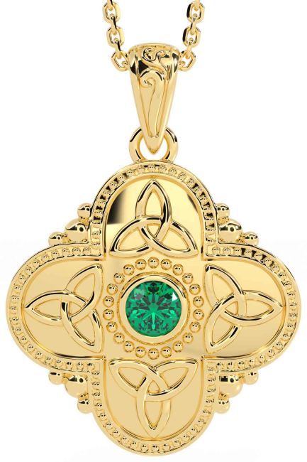 Emerald Gold Celtic Trinity Knot Warrior Necklace