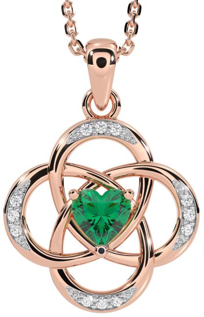 Diamond Emerald Rose Gold Silver Celtic Necklace