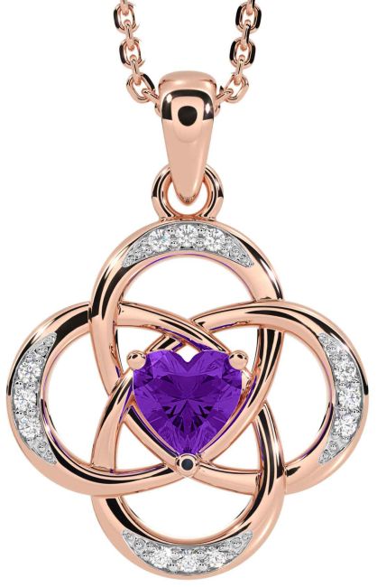Diamond Amethyst Rose Gold Celtic Necklace