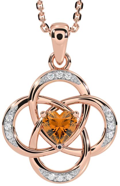 Diamond Citrine Rose Gold Celtic Necklace