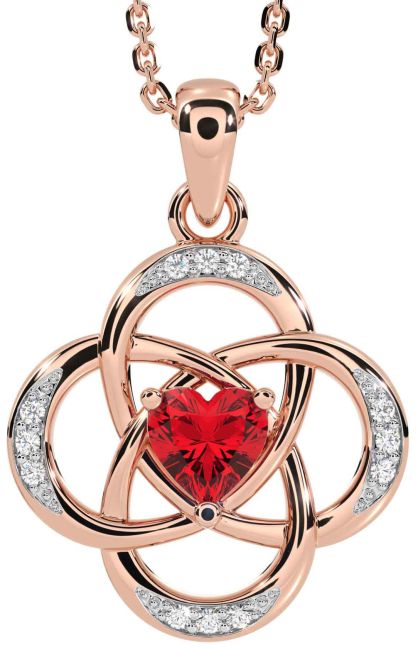 Diamond Ruby Rose Gold Celtic Necklace