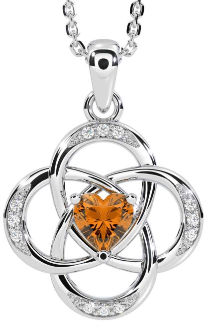 Diamond Citrine Silver Celtic Necklace