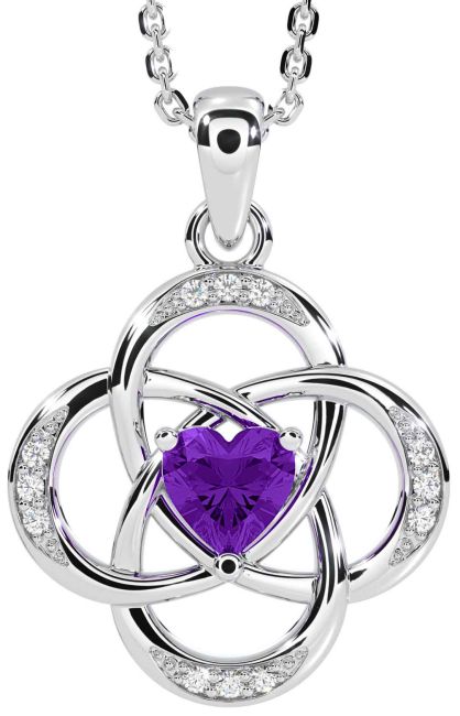 Diamond Amethyst White Gold Celtic Necklace