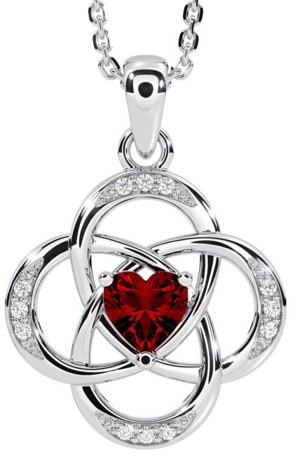 Diamond Garnet White Gold Celtic Necklace