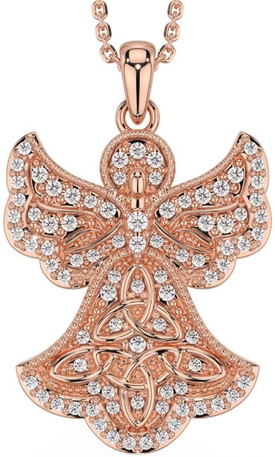 Diamond Rose Gold Silver Celtic Trinity Knot Necklace
