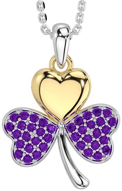 Amethyst Gold Silver Shamrock Necklace