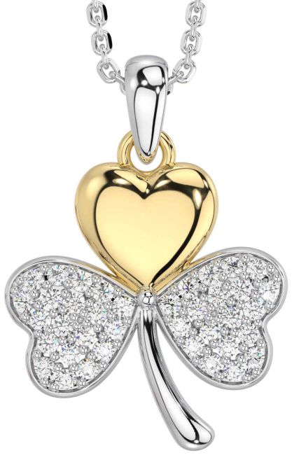 Diamond Gold Silver Shamrock Necklace