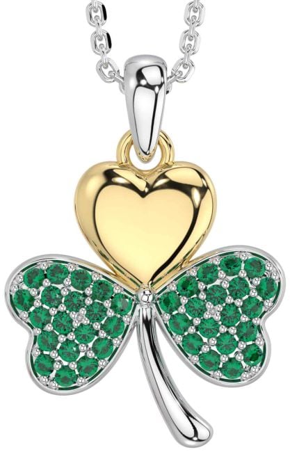 Emerald Gold Silver Shamrock Necklace