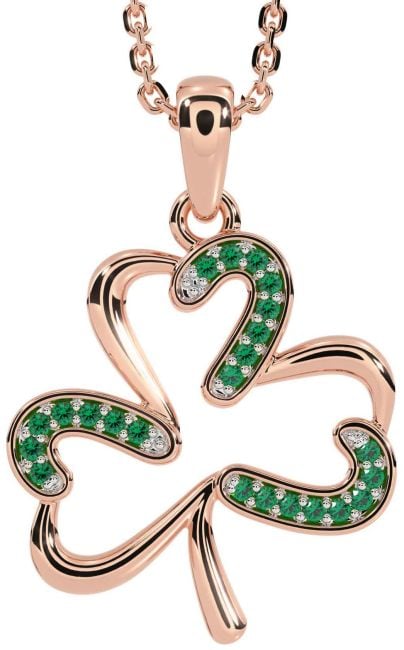 Emerald Rose Gold Silver Shamrock Necklace