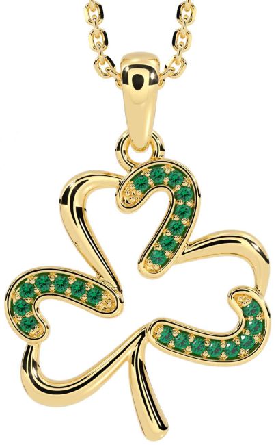 Emerald Gold Silver Shamrock Necklace