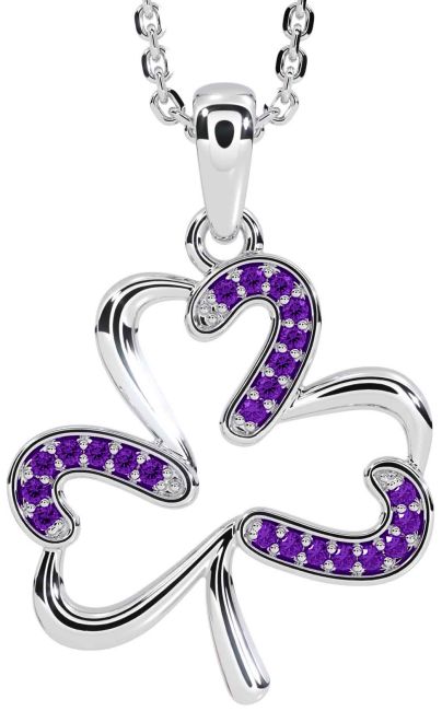 Amethyst Silver Shamrock Necklace