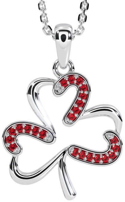 Ruby Silver Shamrock Necklace