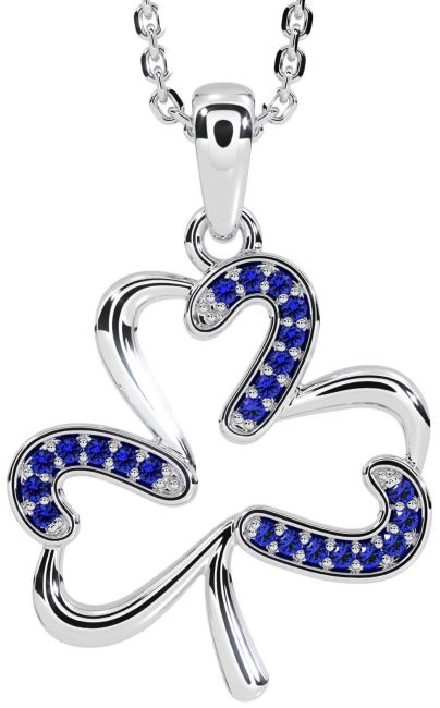 Sapphire White Gold Shamrock Necklace