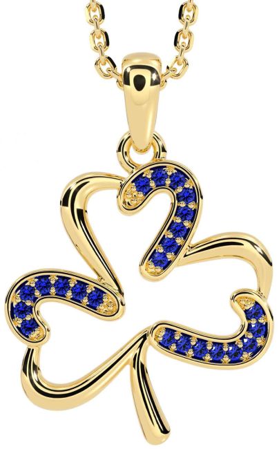 Sapphire Gold Shamrock Necklace