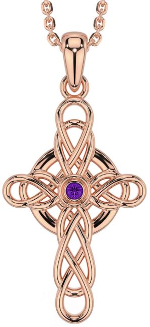 Amethyst Rose Gold Silver Celtic Cross Necklace