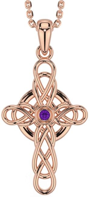 Amethyst Rose Gold Celtic Cross Necklace