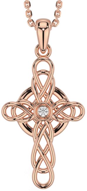 Diamond Rose Gold Celtic Cross Necklace