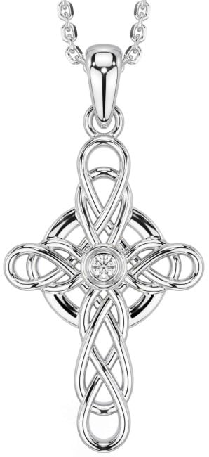 Diamond Silver Celtic Cross Necklace