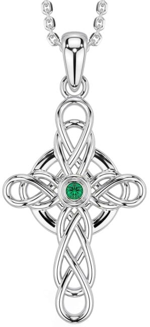 Emerald Silver Celtic Cross Necklace