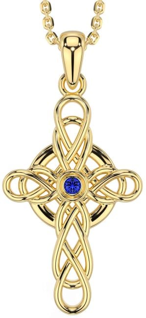 Sapphire Gold Celtic Cross Necklace