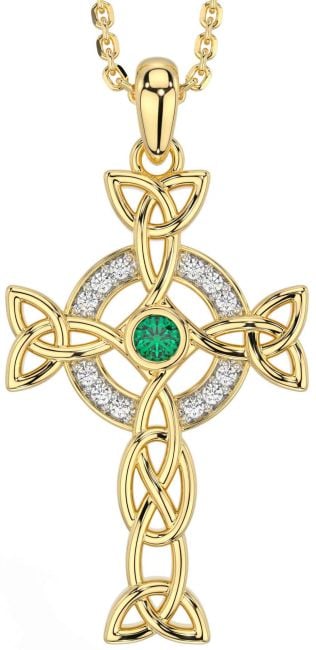 Diamond Emerald Gold Silver Celtic Cross Trinity Knot Necklace