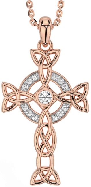 Diamond Rose Gold Celtic Cross Trinity Knot Necklace