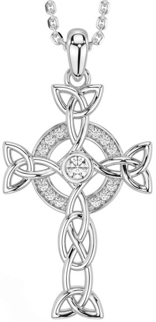 Diamond Silver Celtic Cross Trinity Knot Necklace