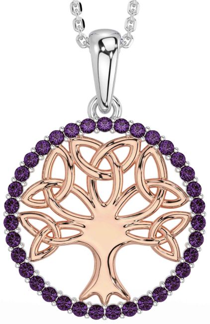Alexandrite Rose Gold Silver Celtic Tree of Life Trinity Knot Necklace