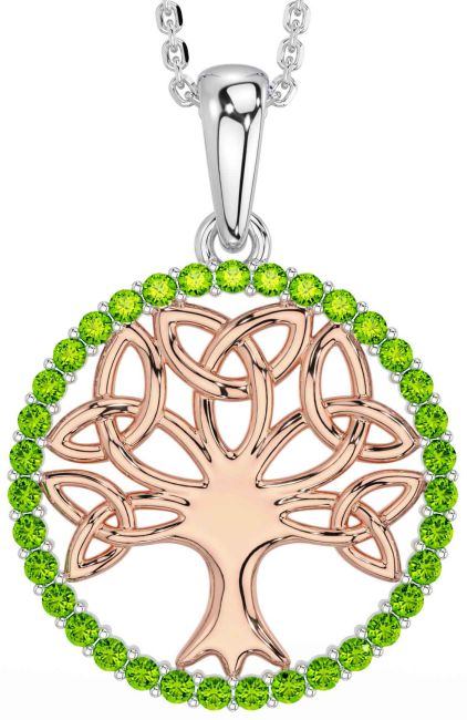 Peridot Rose Gold Silver Celtic Tree of Life Trinity Knot Necklace