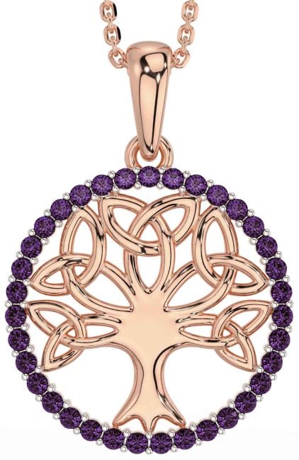 Alexandrite Rose Gold Silver Celtic Tree of Life Trinity Knot Necklace