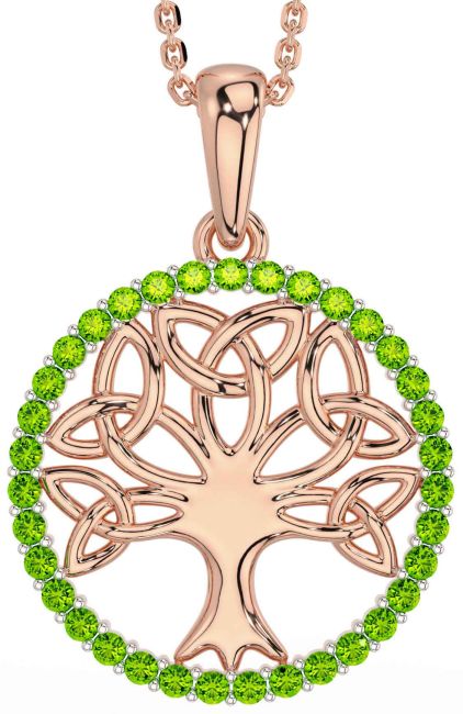 Peridot Rose Gold Silver Celtic Tree of Life Trinity Knot Necklace