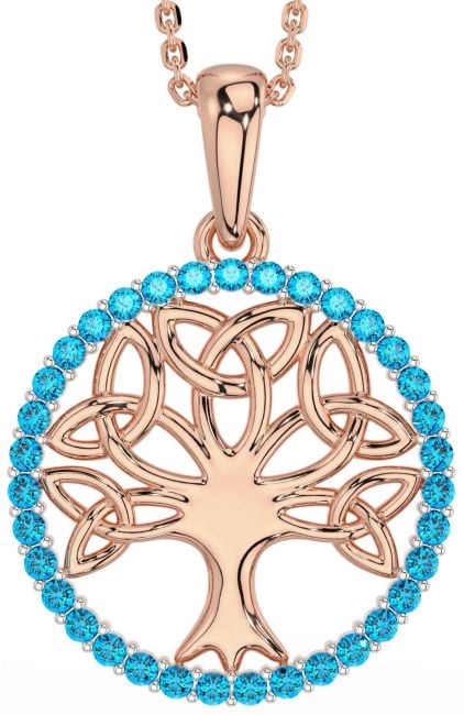 Topaz Rose Gold Silver Celtic Tree of Life Trinity Knot Necklace