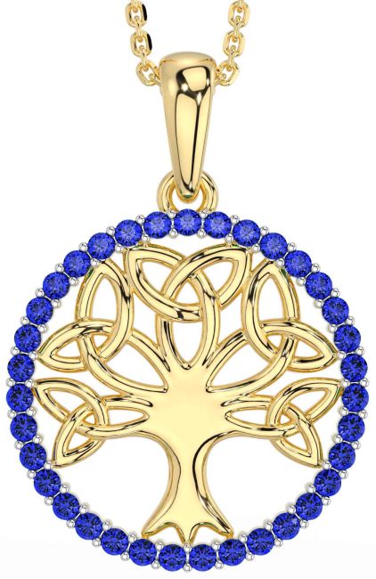 Sapphire Gold Silver Celtic Tree of Life Trinity Knot Necklace