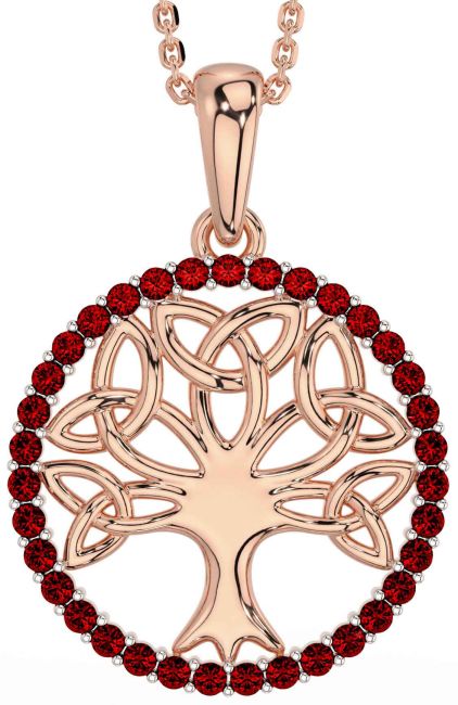 Garnet Rose Gold Celtic Tree of Life Trinity Knot Necklace