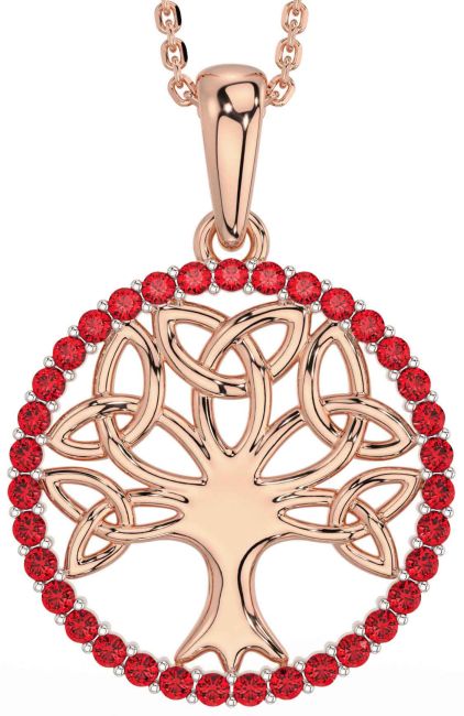 Ruby Rose Gold Celtic Tree of Life Trinity Knot Necklace
