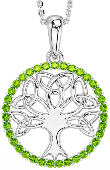 Peridot Silver Celtic Tree of Life Trinity Knot Necklace