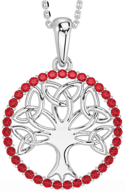 Ruby Silver Celtic Tree of Life Trinity Knot Necklace