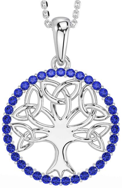 Sapphire Silver Celtic Tree of Life Trinity Knot Necklace