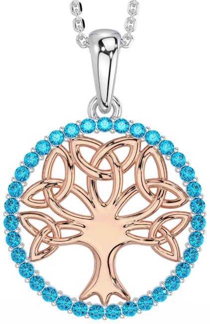 Topaz Rose Gold Silver Celtic Tree of Life Trinity Knot Necklace