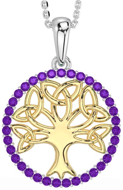 Amethyst Gold Silver Celtic Tree of Life Trinity Knot Necklace